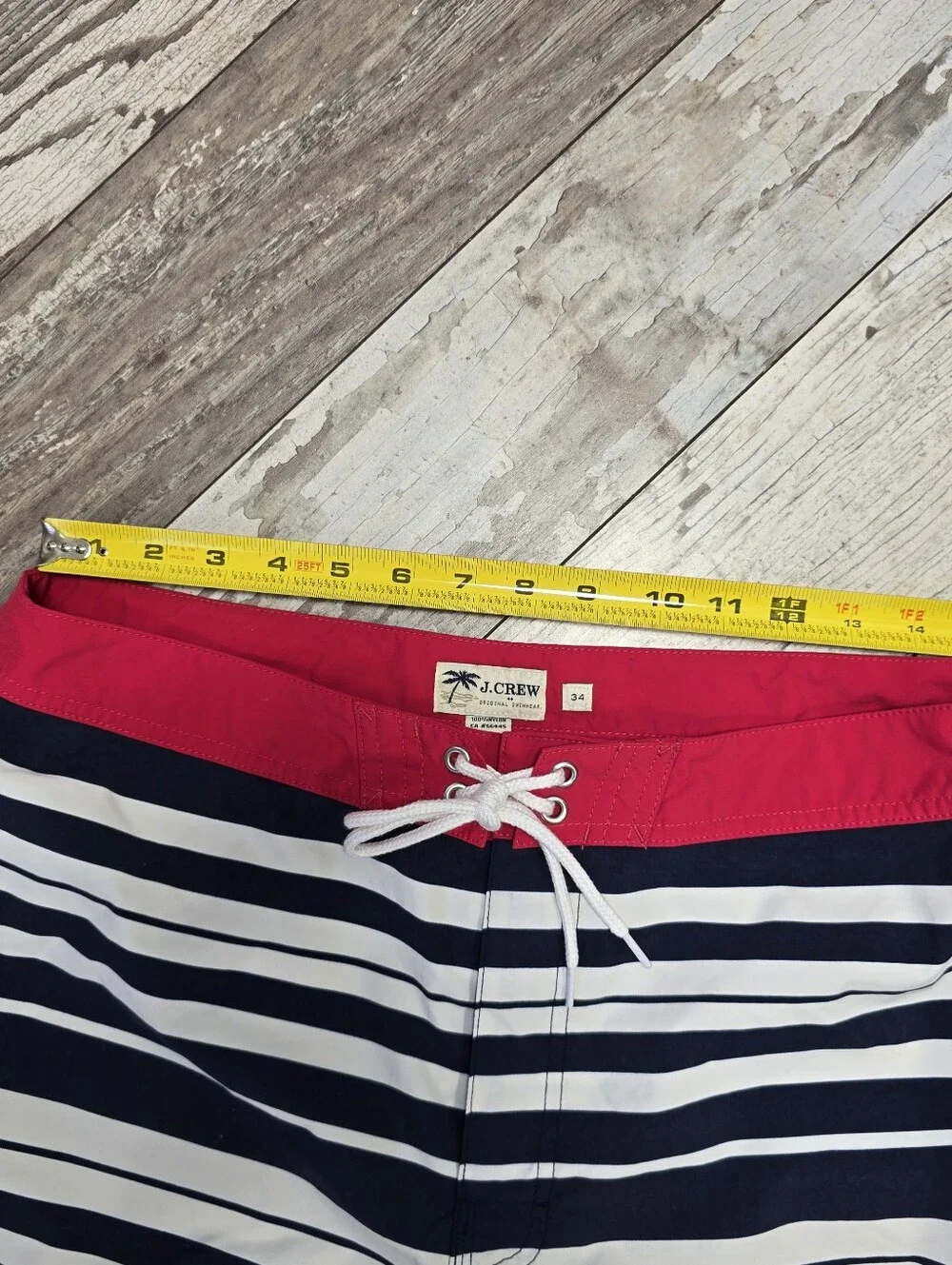 J.CREW Men's Swim Trunks Navy White Striped Board Shorts Cargo Pocket Size 34